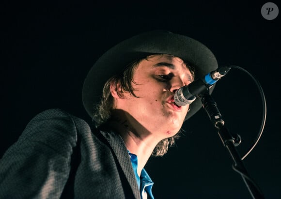 Pete Doherty lors du concert du groupe The Libertines au Alexandra Palace à Londres, le 26 septembre 2014.  