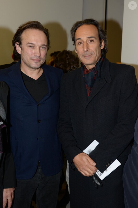 Exclusif - Alexandre Desplat, Vincent Perez - Vernissage de l'exposition photo de Vincent Perez à Paris à la Galerie Cinéma rue Saint-Claude à Paris, le 8 janvier 2015.