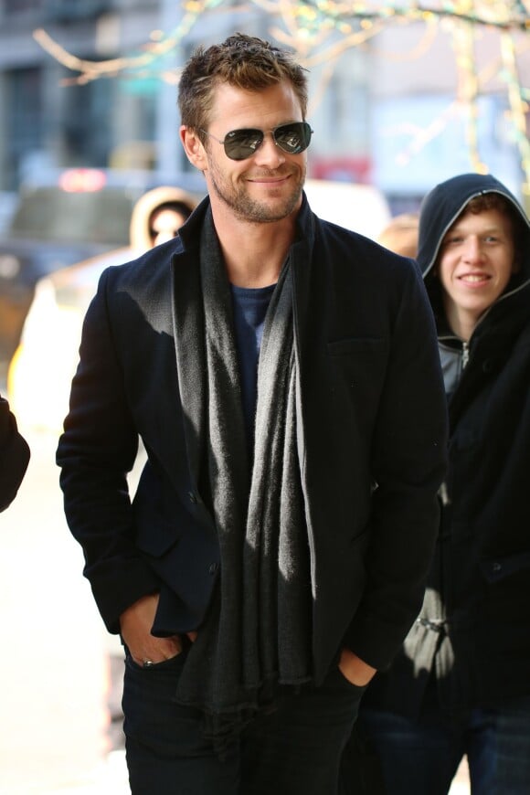 Chris Hemsworth arrive à son hôtel à New York, le 13 janvier 2015. 