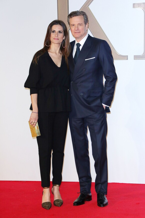Livia Giuggioli et Colin Firth lors de la première de Kingsman: The Secret Service à l'Odeon Leicester Square, Londres, le 14 janvier 2015.