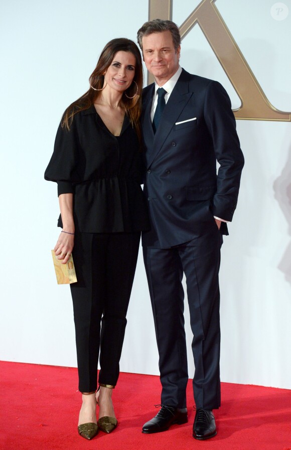 Livia Giuggioli et Colin Firth lors de la première de Kingsman: The Secret Service à l'Odeon Leicester Square, Londres, le 14 janvier 2015.