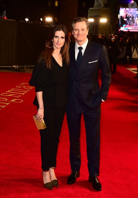 Livia Giuggioli et Colin Firth lors de la première de Kingsman: The Secret Service à l'Odeon Leicester Square, Londres, le 14 janvier 2015.