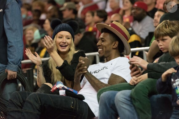 Iggy Azalea et Nick Young assistent à la rencontre de basket USC - UCLA au Galen Center. Los Angeles, le 14 janvier 2015.