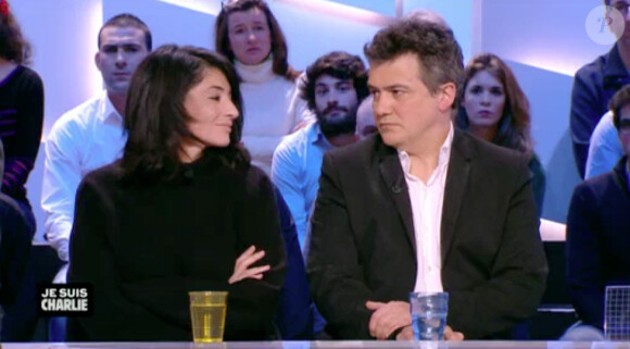 Jeannette Bougrab et Patrick Pelloux sur le plateau du Grand journal de Canal+, le 9 janvier 2014.