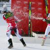Lindsey Vonn après sa victoire au super-G de Crotina d'Ampezzo, sa 63e victoire qui fait d'elle la skieuse la plus victorieuse de tous les temps en Coupe du monde, le 19 janvier 2015