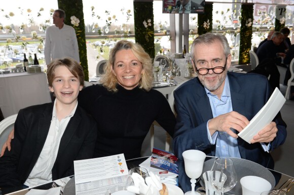 Exclusif - Muriel Hermine, son fils Killian et son ami - Le 94e Prix d'Amérique Opodo à l'Hippodrome de Paris-Vincennes, le 25 janvier 2015.