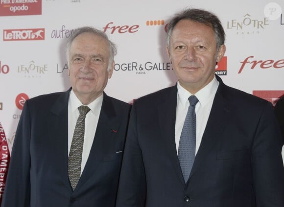 Dominique De Bellaigue et Thierry Braillard - Le 94e Prix d'Amérique Opodo à l'Hippodrome de Paris-Vincennes, le 25 janvier 2015.