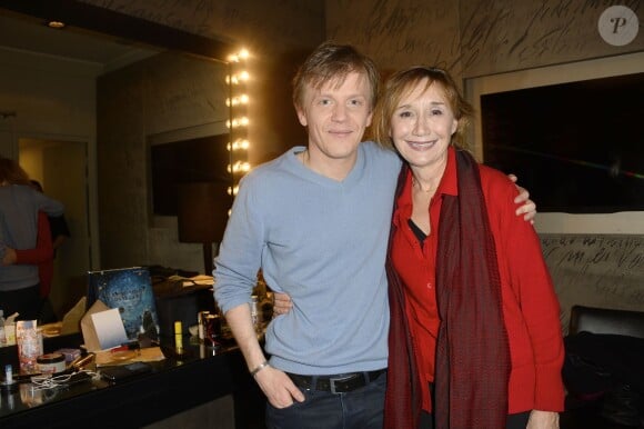 Alex Lutz et Marie-Anne Chazel en backstage du spectacle d'Alex Lutz à l'Olympia de Paris le 25 janvier 2014.