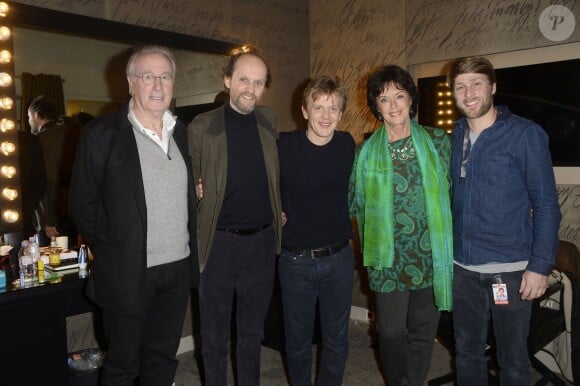 Bernard Le Coq, Jean-Marc Dumontet, Alex Lutz, Anny Duperey et Tom Dingler  en backstage du spectacle d'Alex Lutz à l'Olympia de Paris le 25 janvier 2014