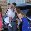 Una Healy, son mari Ben Foden et leur fille Aoife Belle arrivant au mariage de Frankie Sandford (The Saturdays) et Wayne Bridge à Woburn. Le 19 juillet 2014 