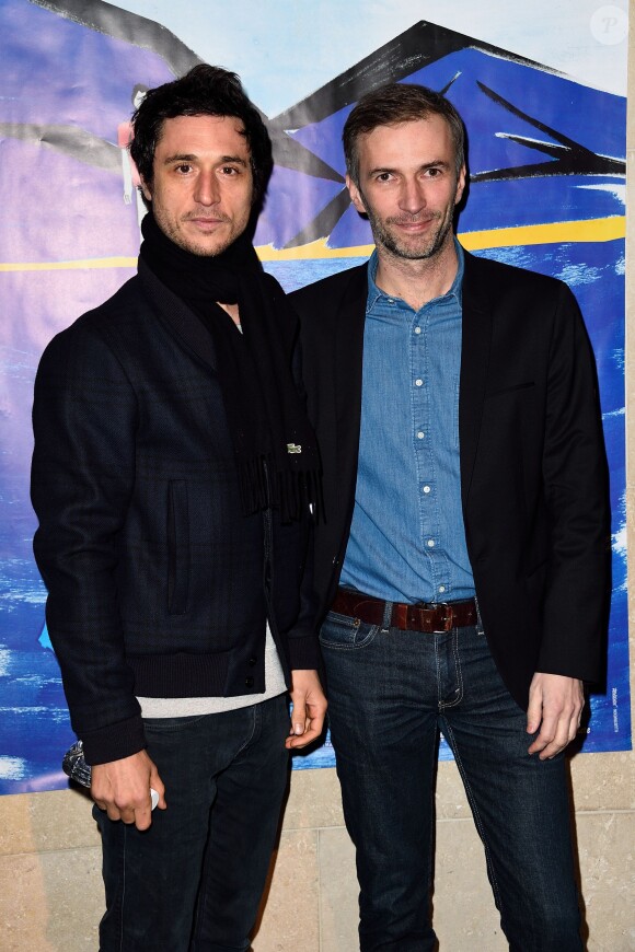 Jérémie Elkaïm et Thomas Salvador à la première du film Vincent n'a pas d'écailles à la Cinémathèque Française, Paris, le 2 février 2015.