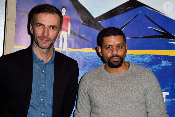 Thomas Salvador et Youssef Hajdi à la première du film Vincent n'a pas d'écailles à la Cinémathèque Française, Paris, le 2 février 2015.