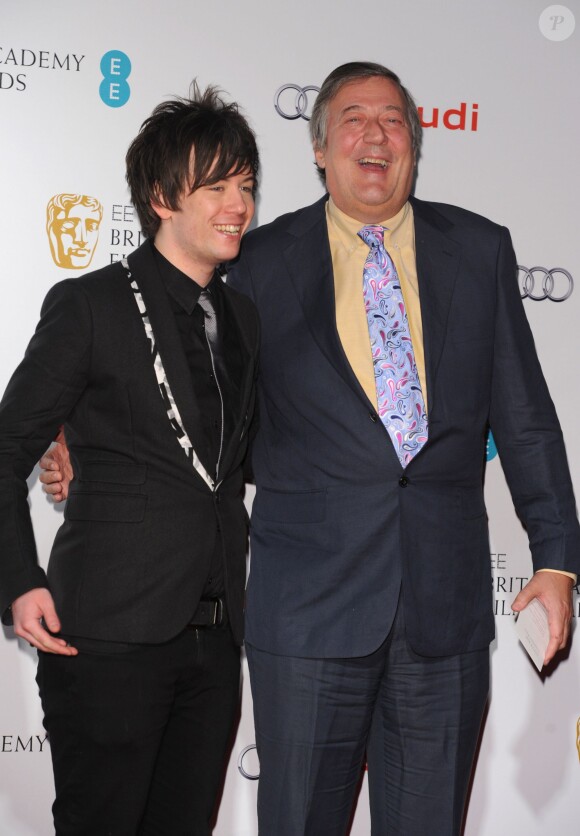 Stephen Fry et son compagnon Elliott Spencer - Soirée des nommés aux BAFTA à Londres le 7 février 2015