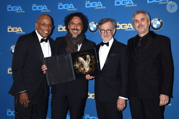 Paris Barclay, Alejandro Gonzalez Inarritu, Steven Spielberg et Alfonso Cuaron - Photocall du Directors Guild of America (DGA) Awards à Los Angeles le 7 février 2015