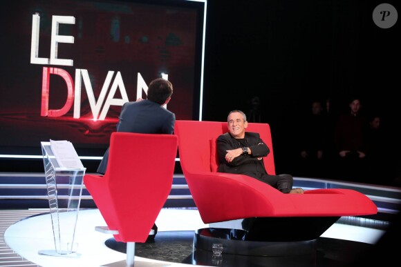 Exclusif - Thierry Ardisson et Marc-Olivier Fogiel sur le tournage de l'émission Le Divan, à Paris. Emission enregistrée le samedi 31 janvier 2015 et diffusée le mardi 10 février 2015 sur France 3.