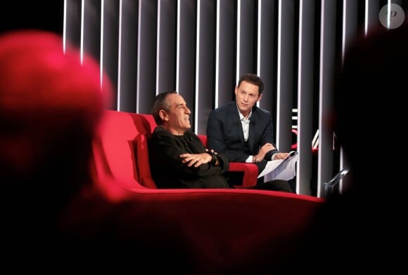 Exclusif - Thierry Ardisson et Marc-Olivier Fogiel sur le tournage de l'émission Le Divan, à Paris. Emission enregistrée le samedi 31 janvier 2015 et diffusée le mardi 10 février 2015 sur France 3.