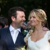 Mariage civil de l'animatrice Sandrine Corman et Michel Bouhoulle, à la mairie de Lasne, en Belgique, le 12 septembre 2014.