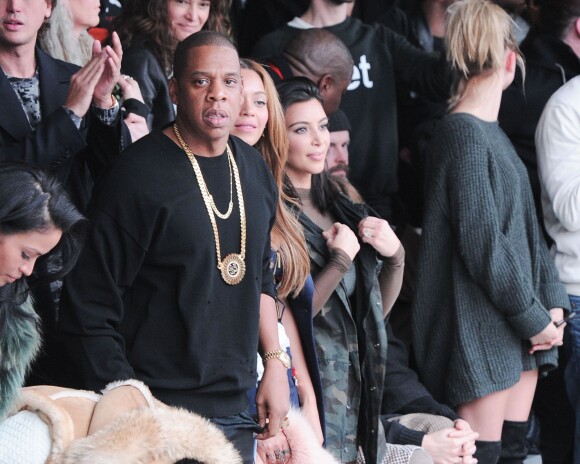 Jay Z, Beyoncé et Kim Kardashian assistent au défilé YEEZY SEASON 1 (adidas Originals x Kanye West) au Skylight Clarkson Square. New York, le 12 février 2015.