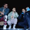 2 Chainz, Big Sean, Kanye West et Travi$ Scott lors du concert Roc City Classic au Madison Square Park. New York, le 12 février 2015.