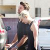 Semi-Exclusif - Miley Cyrus et son compagnon Patrick Schwarzenegger sont repérés à la sortie du restaurant "Taco Hugo" à Studio city le 22 janvier 2015 au retour de leur escapade amoureuse à Hawaï.  