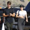 Exclusif - Prix Spécial - Miley Cyrus et son petit-ami Patrick Schwarzenegger se promènent avec un ami à Malibu, le 30 novembre 2014.  