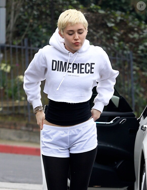 Exclusif - Miley Cyrus raccompagne son petit ami Patrick Schwarzenegger chez lui à Los Angeles, le 20 janvier 2015 