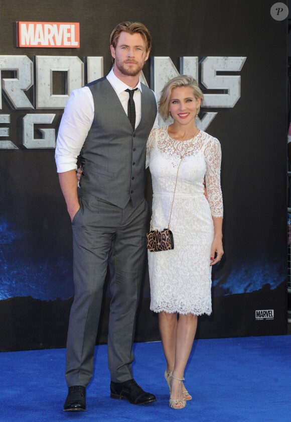 Chris Hemsworth et sa femme Elsa Pataky lors de la première du film "Les Gardiens de la Galaxie" au cinéma The Empire, Leicester Square à Londres, le 24 juillet 2014. 