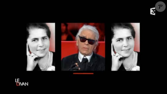Karl Lagerfeld évoque l'ouverture d'esprit de sa mère concernant l'homosexualité. On peut voir ici une photo de sa mère. Emission Le divan, diffusée sur France 3, le 24 février 2015.