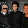 Karl Lagerfeld, Baptiste Giabiconi, Jean Roch - Soirée "Giabiconistyle.com opening" au Vip Room à Paris le 28 février 2015