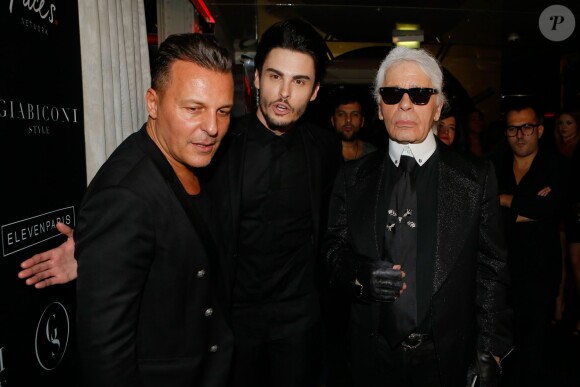 Jean Roch, Baptiste Giabiconi, Karl Lagerfeld - Soirée "Giabiconistyle.com opening" au Vip Room à Paris le 28 février 2015