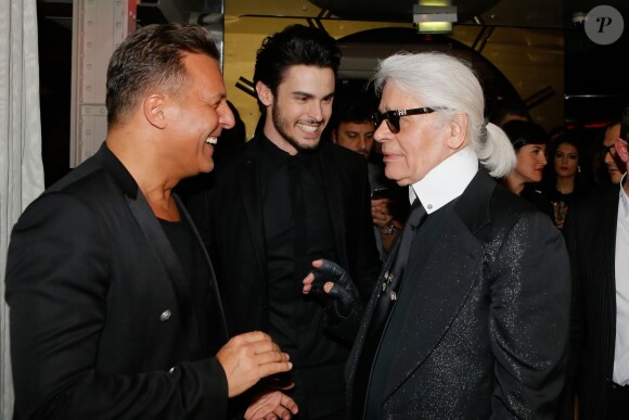 Jean Roch, Baptiste Giabiconi, Karl Lagerfeld - Soirée "Giabiconistyle.com opening" au Vip Room à Paris le 28 février 2015