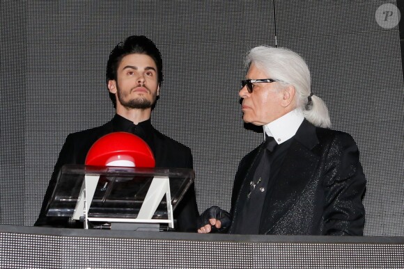 Baptiste Giabiconi et Karl Lagerfeld - Soirée "Giabiconistyle.com opening" au Vip Room à Paris le 28 février 2015