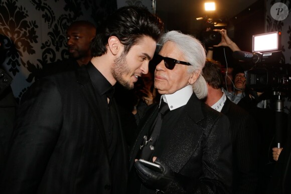 Baptiste Giabiconi et Karl Lagerfeld - Soirée "Giabiconistyle.com opening" au Vip Room à Paris le 28 février 2015