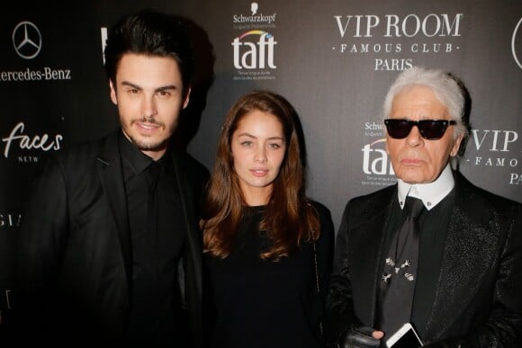 Baptiste Giabiconi, Marie-Ange Casta, Karl Lagerfeld - Soirée "Giabiconistyle.com opening" au Vip Room à Paris le 28 février 2015