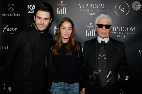 Baptiste Giabiconi, Marie-Ange Casta, Karl Lagerfeld - Soirée "Giabiconistyle.com opening" au Vip Room à Paris le 28 février 2015