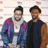 Hakim Jemili et Jérémie Dethelot (Le Woop) assistent au lancement du label AfrostreamVOD chez TF1 à Boulogne-Billancourt, le 4 mars 2015.