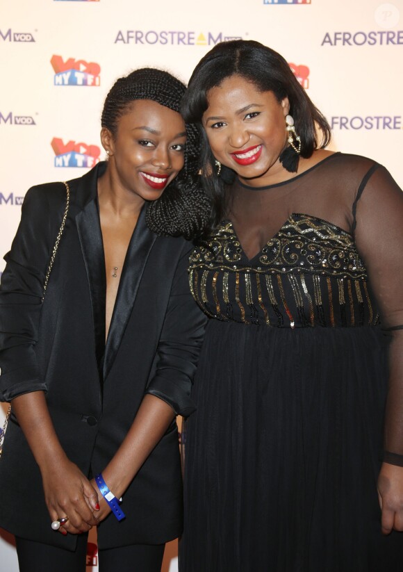 Fatou N'Diaye et Emma Camara assistent au lancement du label AfrostreamVOD chez TF1 à Boulogne-Billancourt, le 4 mars 2015.