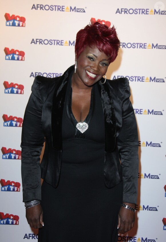 Stacey King (The Voice 3) au lancement du label AfrostreamVOD chez TF1 à Boulogne-Billancourt, le 4 mars 2015.