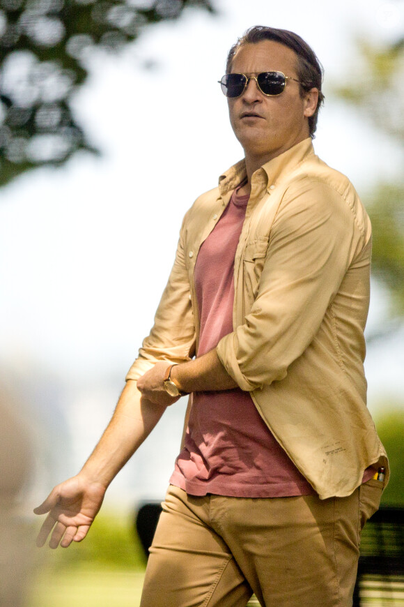 Joaquin Phoenix sur le tournage du prochain Woody Allen, Un homme irrationnel, à Newport, Rhode Island, le 6 août 2014
