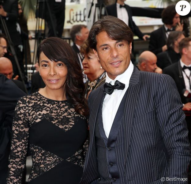 Giuseppe et sa compagne Hinda, dans une robe Paule Ka, arrivent au Palais des Festivals pour le film Jimmy's Hall lors du 67e Festival de Cannes, le 22 mai 2014