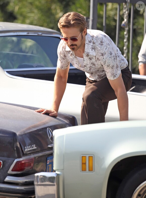 Ryan Gosling sur le tournage du film "The Nice Guys" à Los Angeles, le 3 février 2015. 