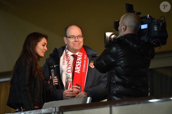 Le prince Albert II de Monaco a pu fêter avec le président de l'AS Monaco Dmitri Rybolovlev la qualification du club pour les quarts de finale de la Ligue des Champions le 17 mars 2015 au terme du huitième de finale retour contre Arsenal, en principauté.