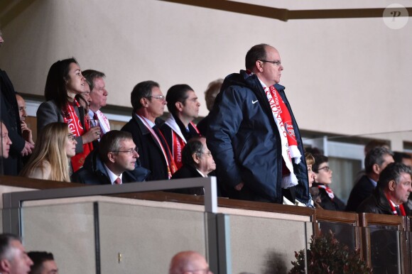Le prince Albert II de Monaco a pu fêter avec le président de l'AS Monaco Dmitri Rybolovlev la qualification du club pour les quarts de finale de la Ligue des Champions le 17 mars 2015 au terme du huitième de finale retour contre Arsenal, en principauté.