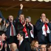 Le prince Albert II de Monaco a pu fêter avec le président de l'AS Monaco Dmitri Rybolovlev la qualification du club pour les quarts de finale de la Ligue des Champions le 17 mars 2015 au terme du huitième de finale retour contre Arsenal, en principauté.