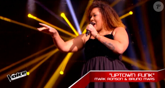 Maliya Jackson lors de l'épreuve ultime dans The Voice 4, ce samedi 21 mars 2015, sur TF1