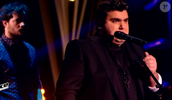 Yoann lors de l'épreuve ultime de The Voice 4, sur TF1, le samedi 21 mars 2015