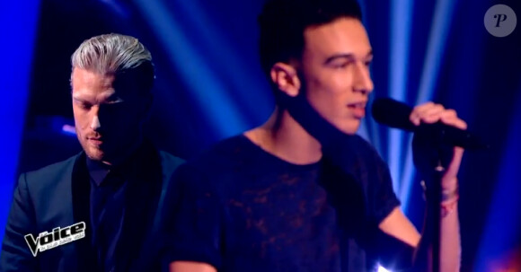 Guilhem Valayé lors de l'épreuve ultime de The Voice 4, sur TF1, le samedi 21 mars 2015