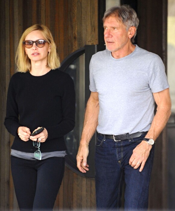 Harrison Ford et sa femme Calista Flockhart fêtent le 50e anniversaire de l'actrice à Brentwood, le 11 novembre 2014.