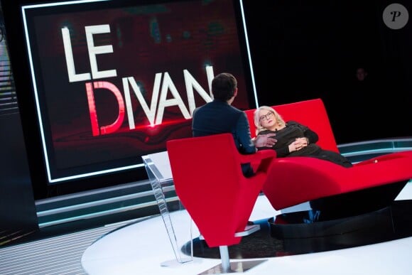 Exclusif - La comédienne Josiane Balasko et Marc-Olivier Fogiel - Enregistrement de l'émission Le Divan. Le 13 février 2015.