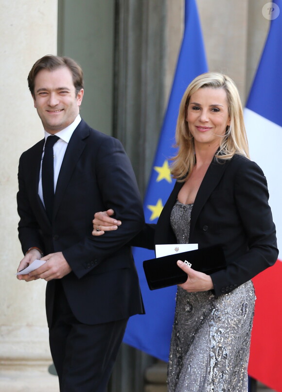 Laurence Ferrari et son mari Renaud Capuçon - Dîner officiel au Palais de l'Elysée, en l'honneur de Mr Shinzo Abe, Premier ministre du Japon à Paris le 5 mai 2014.